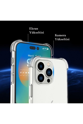 Apple Uyumlu iPhone 14 Pro Max Kapak Antishock Airbag Köşe Korumalı Silikon Şeffaf Kılıf
