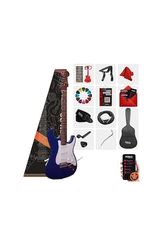 Midex Rph-30wbl Mavi Beyaz Gül Klavye Strat Kasa Sss Elektro Gitar Seti
