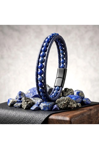 Moncuk Design 6mm Lapis Taşlı Deri Kordon Ve Çelik Bileklik 33512b2d6m14 Mavi 