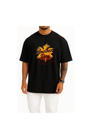 Bahriyeli Collection Oversize Başka Zaman Belki Cennette Karşılarışırız Göğüs Tasarımlı Unisex T-shirt Siyah