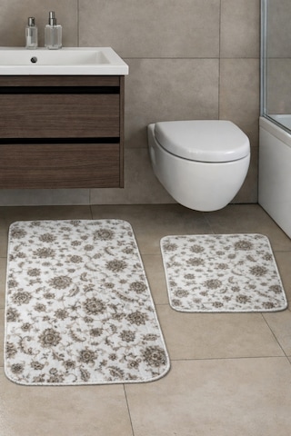 Kaymaz Tabanlı 2 Li Banyo Paspas Seti Yıkanabilir, Su Emici, Toz & Leke Tutmaz Oval Klozet Takımı Kakao