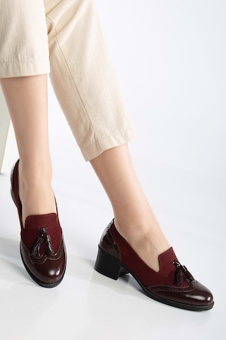 Analin Shoes Kadın Hakiki Deri Püskül Detaylı Şık Ayakkabı Bordo
