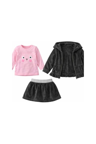 Kız Bebek 3 Parça Etekli Takım Siyah&Pembe