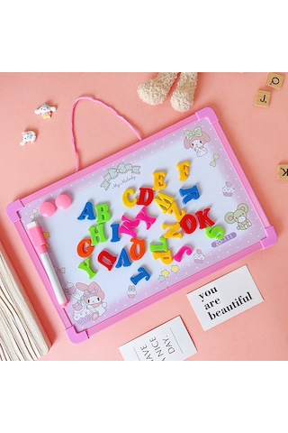 Çocuk Melodi Alfabesi Rakamlı Manyetik Yazı Tahtası Pembe