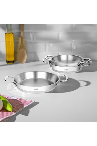 Nehir Silver Çelik 3 Parça İtalyan Omlet Sahan Seti 16-18-20 Cm Gri