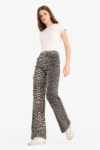 Defacto Straight Fit Yüksek Bel Leopar Desenli Uzun Boy Gabardin Pantolon D1229ax25aubk81 Siyah