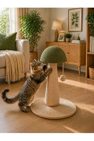 Pureza Yeşil Mantar Tasarımlı Kedi Tırmalama Ve Oyuncak Standı Interaktif Kedi Oyuncağı