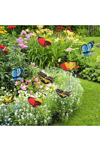 Pazly Yağmura Süsleri Kelebek Geeroyoo Dekorasyonu Dayanıklı 3d Çiçek Bahçe Seti 12 Adet - Sj