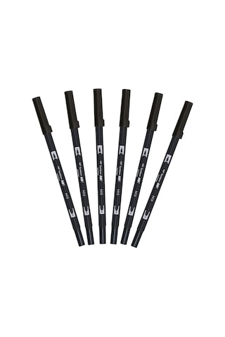Tombow Abt-n15 6p Keçeli Dual Brush Pen İle İki Uç, 6 Adet Siyah