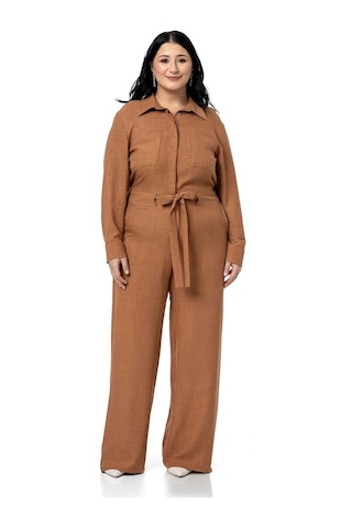 Büyük Beden Beli Tünelli Ve Arkadan Lastikli Geniş Paça Tarçın Tulum Tarçın