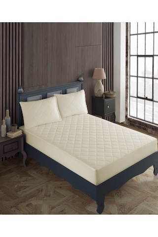 %100 Pamuk Kapitoneli Sıvı Geçirmez Bej Renkli Yatak Alezi Yatak Koruyucu Alez Çarşaf Bej