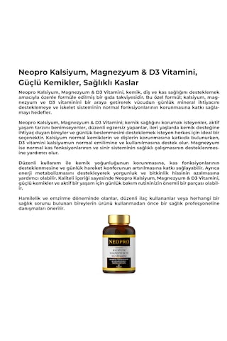 Neopro Kalsiyum, Magnezyum Ve D3 Vitamini İçeren Takviye Edici Gıda - 60 Tablet