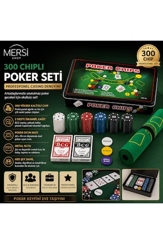 300 Chipli Profesyonel Poker Seti Metal Kutulu 2 Deste İskambil Kağıtlı Casino Oyun Seti