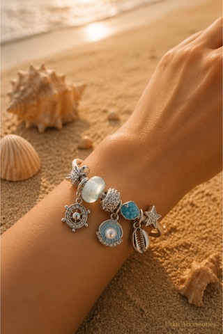 Stainless Steel Charm Taşlı Çelik Bileklik Gümüş 81538210