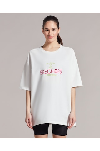 Skechers W Graphic Tee Neon Print Crew Neck T-Shirt Kadın Beyaz Tshirt S231296-100