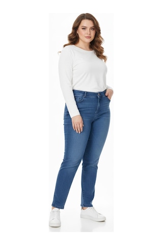 Kübra Kadın Bilek Jeans Pantolon Kemer Lastikli Düğmeli Bgl-st05057 Mavi