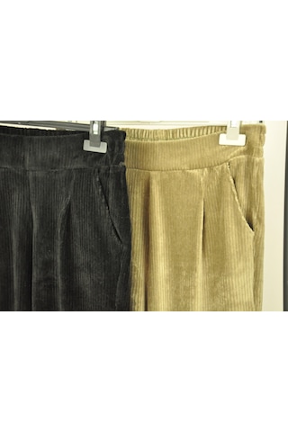Normal Bel Fitilli Kadife Pantolon Siyah