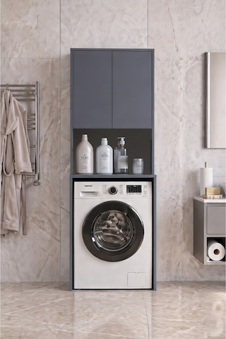 Çamaşır Makinası Dolabı Kurutma Makinası Dolabı 2 Kapaklı 190x67x67 Siyah