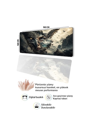 Sonictouch Klavye Mousepad 40x90cm Dikişsiz Pürüzsüz Sıvı Geçirmez Kaymaz Taban Baykuş Ruhu