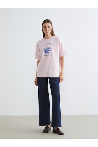 Lc Waikiki Lc Waıkıkı Pembe Oversize %100 Pamuklu Kadın Tişört