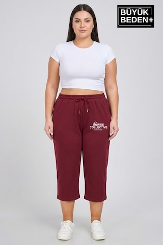 Süperlife Kadın Büyük Beden Unified Collective Baskılı Beli Lastikli Bol Paça Kapri Şort 3xl-6xl Spr26bsrk591-10 Bordo
