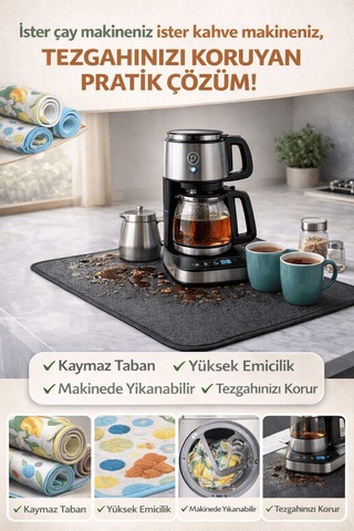 Çay Matı Çay Makinesi % 100 Mikrofiber Altlığı Su Emici Tezgah Ko Çok Renkli