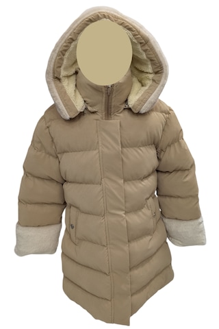 Kız Çocuk Kapüşonu Bilek Kısımları Kürklü Peluş Astarlı Midi Boy Vizon Renk Mont Vizon