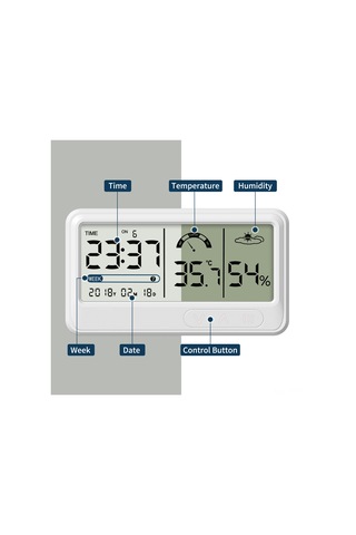 Folinda Ev İçin Usb Şarjlı Dijital Nem Ve Sıcaklık Ölçer Takvim, Alarm, Masaüstü/duvar Montajı Beyaz Ys201
