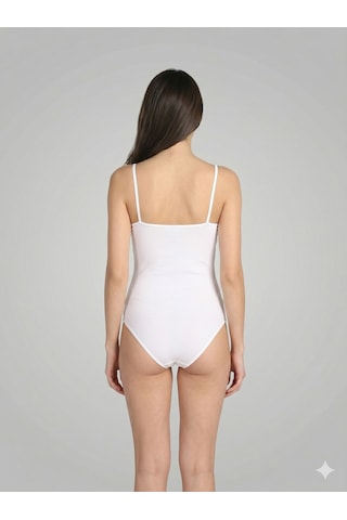Nacar Store Kadın Pamuklu Likralı İp Askılı Likralı Kancalı Çıtçıtlı Body Zıbın Beyaz