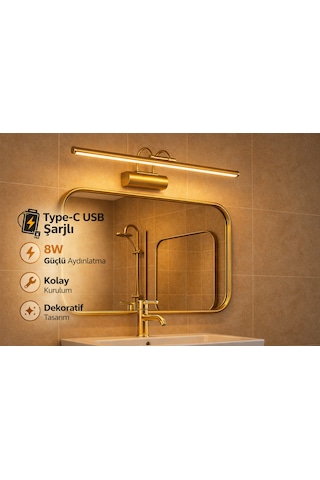 Sarjlı Led Flüt Resim Aplik 8w 3200k Gün Işığı 50cm Duvar Tipi Ayna/tablo Üstü Dekoratif Işık Ip20 Iç Mekan Kullanım Gold
