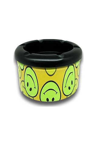 Smiley Desen Metal Mini Sigara Küllüğü Sarı 8cm