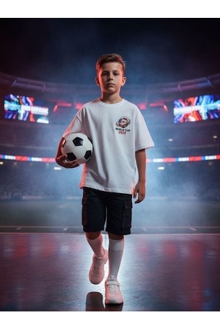 Zekids Erkek Çocuk World Cup 2026 Baskılı T-shirt-17252 Beyaz