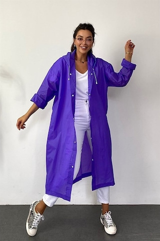 Kadın Erkek Yağmurluk Kapüşonlu Çıtçıtlı Eva Mor Yağmurluk M21Mrc Mor