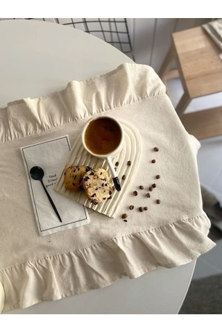 Vintage Naturel Fırfırlı Keten Runner Ekru - Bej