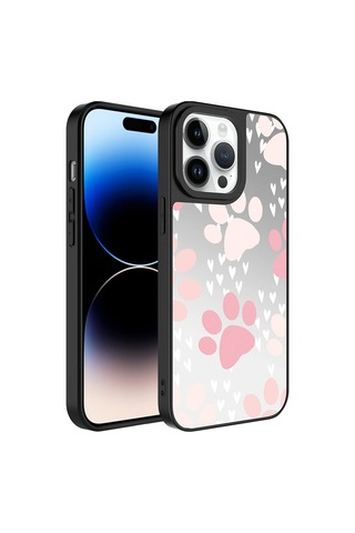 Apple iPhone Uyumlu 14 Pro Kılıf Aynalı Desenli Kamera Korumalı Parlak Zore Mirror Kapak - Kalp
