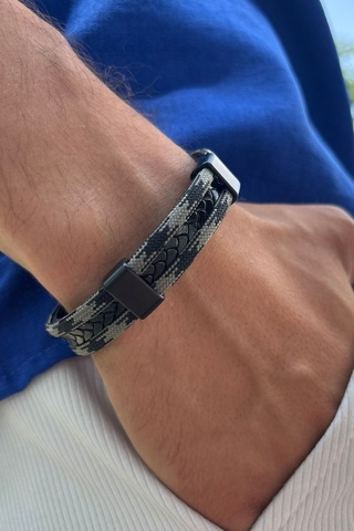 El İşçiliği İle Üretilmiş Hakiki Deri Erkek Bileklik Gri