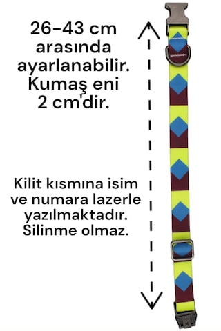 Caramelos İsimli Köpek Tasması, Köpek Künyesi, Köpek İsimlik, 120 Kahverengi - Mavi