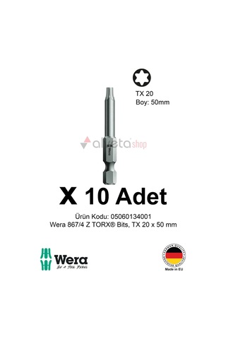 Alveta Wera 867/4 Z Torx Tx20 X 50mm Tornavida Ucu 10 Adet Yıldız Vidalama Bits Seti Uzun Seri