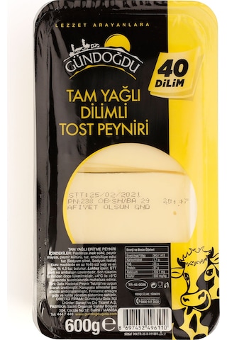 Gündoğdu Dilimli Tost Peyniri 600 G