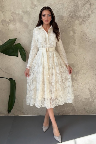 Alemdarshop Bej Taşlı Elbise