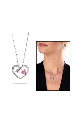 Zirkon Taşlı Kalp Tasarım "Eros" Temalı 925 Ayar Gümüş Kolye (457818875)