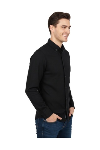 Rasstmen Erkek Spor Slim Fit Uzun Kol Petek Dokulu Gömlek Bgl-st04823 Siyah