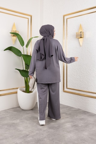 Hira Life Fashion Kadın Efsa Gri Bisiklet Yaka Yanı Şeritli Ve Pantolon Cepli Alt-üst İkili Takım Gri Gri