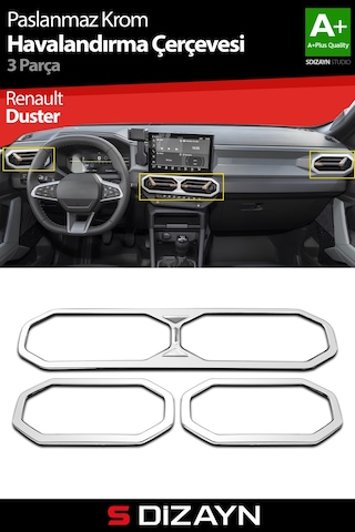 S-dizayn Renault Duster Krom Havalandırma Çerçevesi 3 Prç. 2024 Üzeri Parlak Krom A+ Kalite