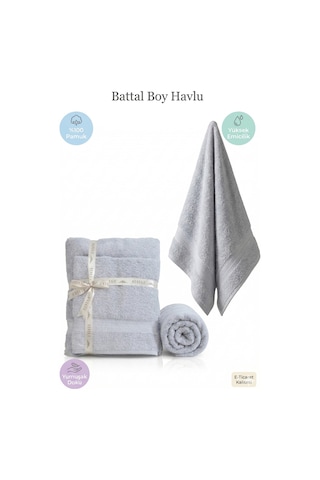 2 Li Battal Boy Banyo Havlu Seti - 100% Pamuk 90x170 Cm + 50x90 Cm Ekstra Yumuşak Emici Havlu Gri