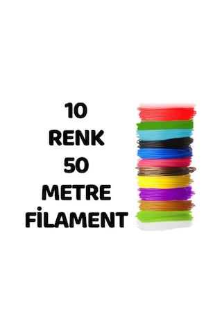 3D Kalem PLA Filament Seti 50 Metre (10 Renk) | 3D Yazıcı ve Kalem Uyumlu Renkli Filament