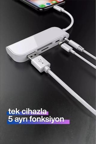 Lightning Otg Dönüştürücü Usb, Sd Kart, Micro Sd Kart Okuyucu Apple Uyumlu iPhone Lightning Adaptör