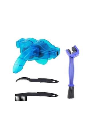 Bisiklet Zincir Dişlisi Koruyucu Pas Sökücü Temizleme Fırçası Aparatı Bakım Seti 4 Parça Mavi - Siyah