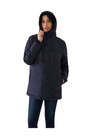 Kadın Lacivert Içi Polarlı Su Ve Rüzgar Geçirmez Kapüşonlu Kışlık Mont Kaban Parka Lacivert