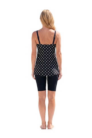 Donlaritta Büyük Beden Toparlayıcı Desenli Göğüs Pedli Taytlı Tankini Takımı 44-46-48-50-52-54-56 Beden Siyah
